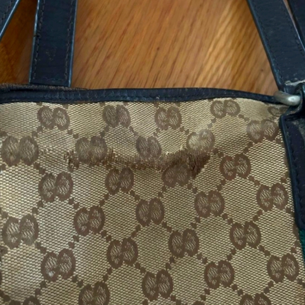 GUCCI Jolicoeur Tote From The Sherry Line With GG Signature Web Stripe Brown/Tan - Picture 9 of 16